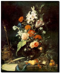 Schilderij Heem, Flower Still-life with Crucifix &