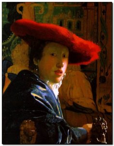 Schilderij Vermeer, Girl in Red Hat 1668-1