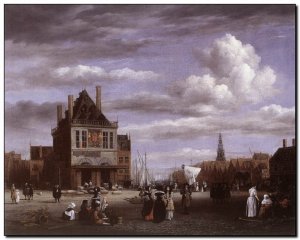 Schilderij VanRuysdael, Dam Square in Amsterdam c1