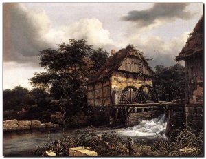 Schilderij VanRuysdael, Watermills and Open Sluice