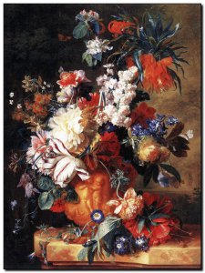 Schilderij Ruysch, Bouquet of Flowers in Urn 1724