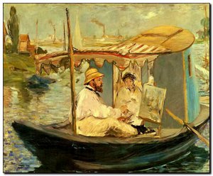 Schilderij Manet, Monet Painting in His Floating S