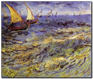 Schilderij VanGogh, Fishing Boats at Sea 1888