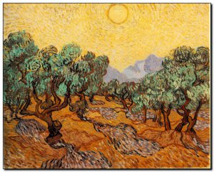 Schilderij VanGogh, Olive Trees with Yellow Sky &
