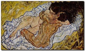 Schilderij Schiele, Embrace 1917