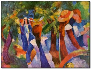 Schilderij Macke, Girls Under Trees 1914