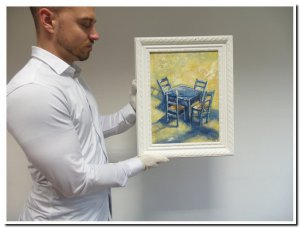 30x40cm schilderij met lijst 0000100 schilderij tafel met 4 lege stoelen