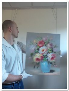 50x60cm schilderij 000016 schilderij bloemen in vaas in pastel