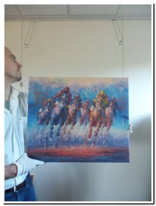 schilderij abstract paarden race