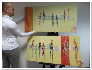 60x120cm 3D schilderij 00004 schilderij 2 luik abstract kleurrijke mensen