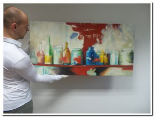 60x120cm 3D schilderij000011 schilderij potten  en flessen op plank