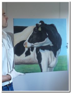 60x60cm schilderij 00001 schilderij koe zwart wit