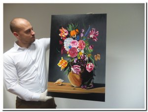 60x90cm schilderij 000023 schilderij realistisch bloemboeket met schelp