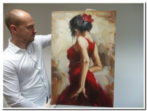 60x90cm schilderij 000053 schilderij Spaanse danseres in rood