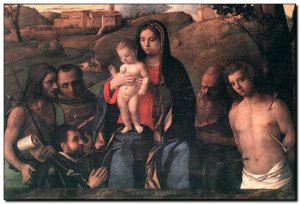 Schilderij Bellini, Madonna & Child with 4 Saints